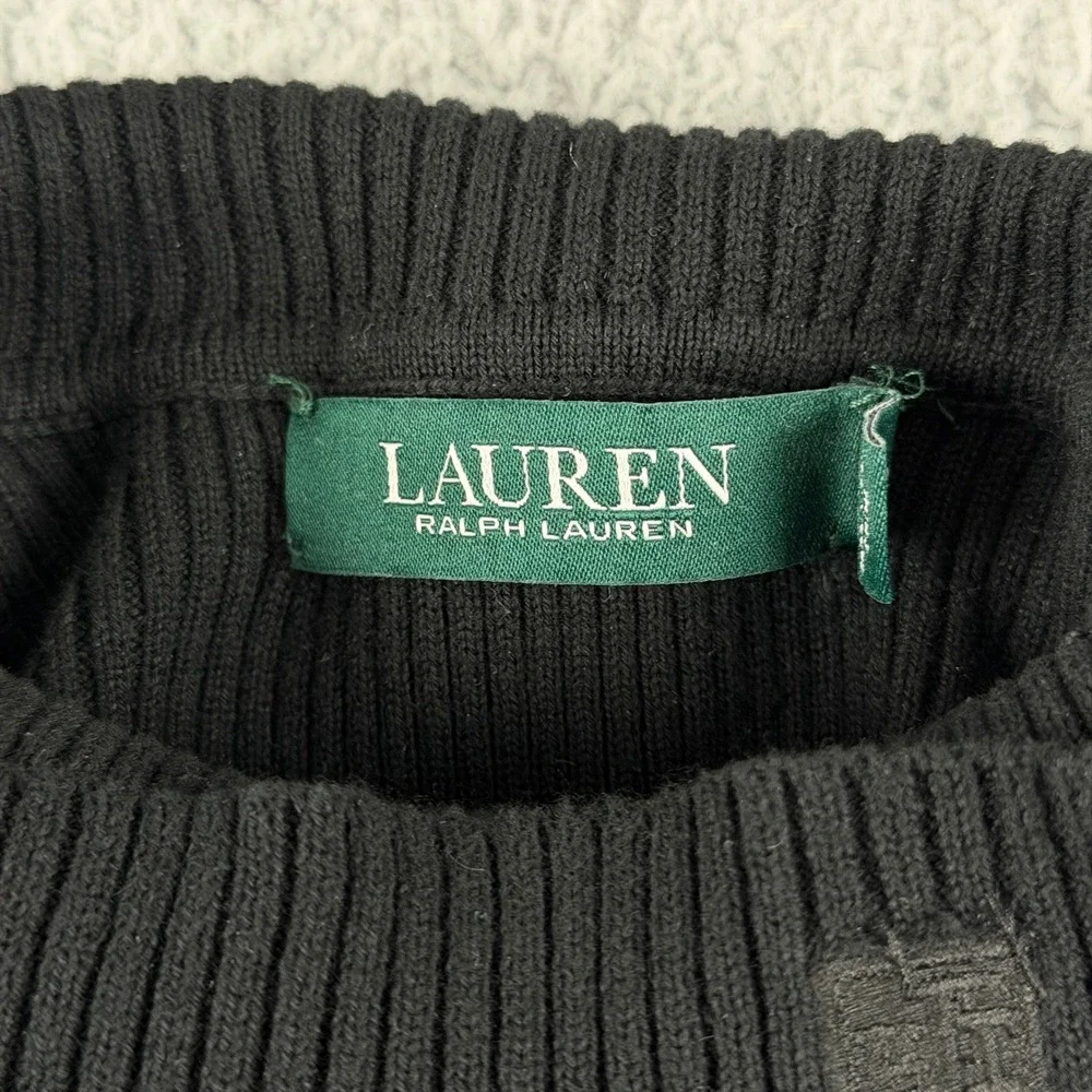 Lauren by Ralph Lauren Sweater Womens S Black Ribbed Knit Long Sleeve Turtleneck